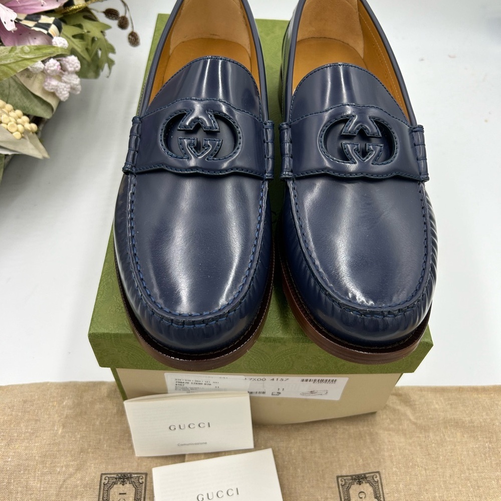 Men’s Gucci interlocking GG leather loafers size 11 made in Italy - Picture 8 of 9